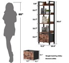 Satifur 5-tier Bookcase Tall Storage Shelf W  Removable Drawer Rustic Brown