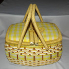 Jc Penny Vintage Yellow Wicker Sewing Basket Double Handle 13 x9 x7 