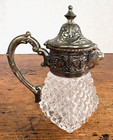 Vtg Leonard Style Lion Head Syrup Creamer Pitcher Silver Plate Diamond Cut Glass