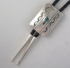 Sterling Silver   Turquoise Stamped Rectangular Southwestern Bolo Tie