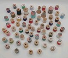 Large Vintage Lot Of 64 Wood Thread Spools Mixed Brands   Colors 