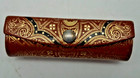 Vtg  Leather Lipstick Case Holder Brown   Gold Florentine W mirror Made In Italy