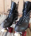 Vintage Riedell Black Leather Roller Skates Suregrip Century 8 -  red Wheels 