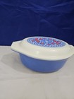 Vintage Pyrex New Holland Blue Red Tulip  043 1 5 Qt Oval Casserole Dish   Lid