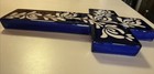 Ceramic Floral Wall Cross Hand-painted White   Cobalt Blue  Mexico  10 X 6   