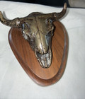 Vintage Bronze Skull Steer Buffalo Head Wood Signed Duffie