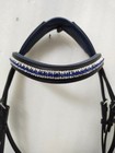 Premium Designer Leather Bridle With Blue Crystal Browband With Padded All Size 