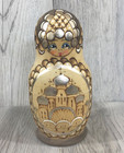 Vintage Natural Wood   Hand Painted Wooden Russian Nesting Dolls Set Of 5 Signed
