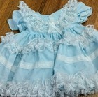 Vintage Baby Girl Size 12-18 Months Ruffles And Lace Blue Special Occasion Dress