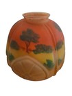 Antique Hand-painted Orange 4 Panel Country Scene Glass Lamp Shade Vintage