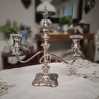Vintage Antique E g  Webster Silverplate Candelabras Pair W Bobeche   Finials