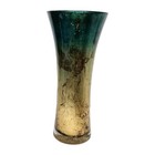 Vintage Italian Handblown Turquoise   Gold Art Glass Vase 14  Tall 