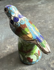 Vintage Miniature Chinese Cloisonne Thimble Enamel Bird Parrot On Perch Figurine