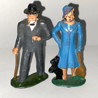 Vintage Barclay Lead Toy Dapper Man W  Cane   Woman W  Dog - Lot Of 2 Figures