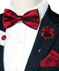 Paisley Pre-tied Bow Tie And Pocket Square Cufflinks Lapel Pin Sets For Men 4pcs