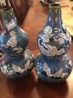 A Pair Of Antique 1920s Chinese Cloisonne Enamel  Double Gourd Vases