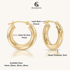 14k Solid Yellow Gold Round Hoop Earrings     3mm Tube  16mm To 50mm Sizes