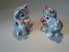 Adorable 1940 s Vintage Josef Originals Puff   Fluff Gray Kittens With Flowers