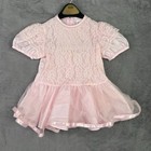 Vintage Baby Sheer Dress Girls 3t Pink Floral White Lace Bow Ribbon Party 70s