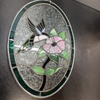 Vintage Oval Leaded Stained Glass Hummingbird Sun-catcher
