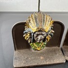 Vintage Native American Indian Chief Head Bookends  Cast Iron  C  1920s Patina