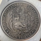 Peru  5 Pesetas Bf Dot  After Single B Silver Coin 1880 Xf Crown
