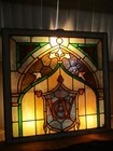 Antique Huge Complex Leaded Stained Glass Window Pearlescent Marble Slag 36 x35 