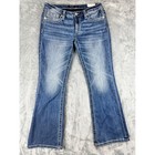New Miss Me Jeans Low Rise  Bootcut Embellished Embroidered Wide Leg Size 32 30