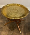 Vintage Persian Hand Hammered Moroccan Brass Coffee Tables    Folding Legs