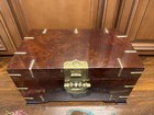 Vintage Korean Mahogany And Brass Seal Box  Trinket Treasure Box   Lock