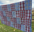 Pottery Barn Kids Twin Patchwork Madras Plaid Cotton Quilt Blue Red 84 X 70