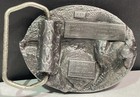 Vintage 1984 Pewter Unicorn Belt Buckle Enamel Rainbow Inlay