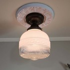Antique Vintage 1920s Grecian Art Deco Milk Glass Pendant Ceiling Light Fixture 