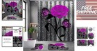 Complete Purple Rose Bathroom Set  Soft Rugs  Shower Curtain   12 Hooks Included