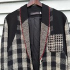 Vtg Canvasbacks Black Plaid Patchwork Textured Blazer Jacket Size S Wool Blend