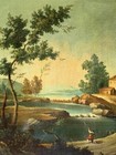 Large Antique 19th Century Italian Landscape Figurative Oil Painting Old Europe
