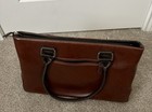 Brown Large Leather Women   s Tote Zip Top Double Handles Pockets
