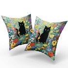 Black Cat Floral Pillow Covers 20x20 Inch Set Of 2 Colorful Wildflower Polyes   