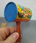 Vintage Rattle Drum Noise Maker Tin Litho Toy  Clown Artwork  Great Graphics