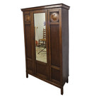 Antique Arts And Crafts Carved Oak Wardrobe Armoire With Mirror Door 76 