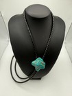 Vintage Turquoise Nugget Bolo Tie Braided Black Leather Western Cowboy Casual