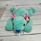 Ty Pillow Pal  chewy  Beaver  Plush Stuffed Animal 1998 Aqua   Pink W Pink Bow