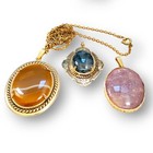 Vintage Gold Tone Chain Necklace 5 Genuine Polished Gemstone Pendants Lot Of 6