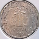 Ceylon - Sri Lanka -silver 10 Cents 1893 - Km   96