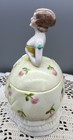 Antique German Madame Pompadour Yellow Porcelain 5    Powder Dresser Box Jar   Lid