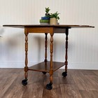 Vintage Mid-century Colonial Solid Wood Drop-leaf Tea Cart