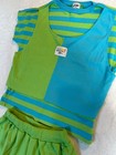 Vintage 90s Girls Green Blue Matching Short Set Stripes Our-girl Healthtex 14