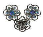 Vintage Trio Glitter Pins Silver Tone Ab Rhinestones Set Of 3