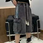 Fashion Men s Denim Shorts Overalls Drawstring Loose Retro Casual Jeans Shorts