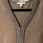 Spence Brown Suede-like Sleeveless V-neck Short Dress With Beaded Trim Size 14